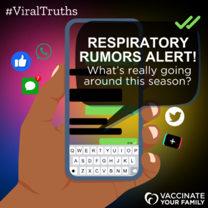 Respiratory Rumors Alert! text bubble displayed on smart phone for #ViralTruths campaign