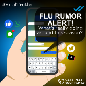 Flu Rumor Alert! text bubble displayed on smart phone for #ViralTruths campaign