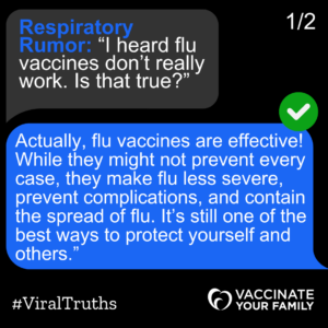 Text bubbles on smart phone discussing flu vaccine effectiveness