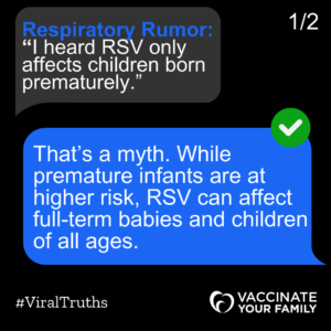 Text bubbles on iPhone discussing why all babies need protection from RSV