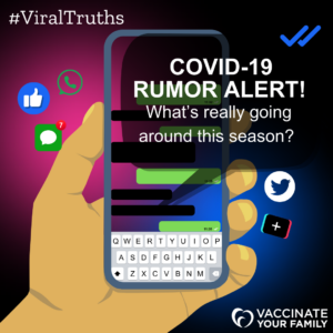 COVID-19 Rumor Alert! text bubble displayed on smart phone for #ViralTruths campaign