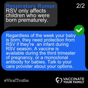 Text bubbles on iPhone discussing why all babies need protection from RSV