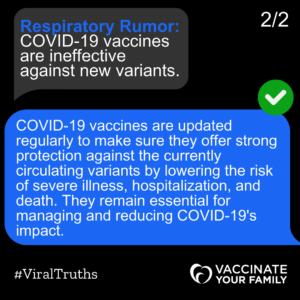 Text bubbles on iPhone discussing why updated COVID-19 vaccines are effective against new variants