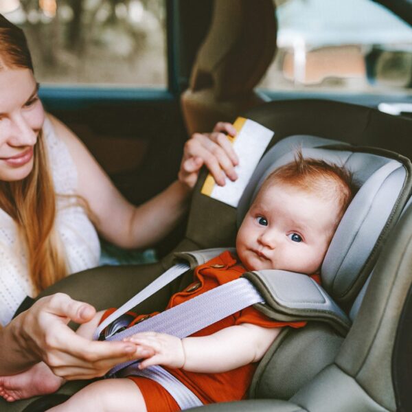 Baby in car seat with mom